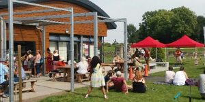 Families playing at Chestnut Kiosk in Lesnes Woods