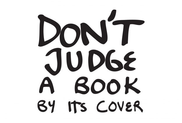 A banner that says 'Don't Judge a Book by its Cover'
