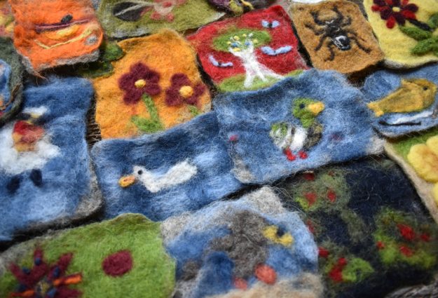 Images of the felt pieces created during Lisa Temple-Cox and Nicola Burrell's commission at Bourne Mill