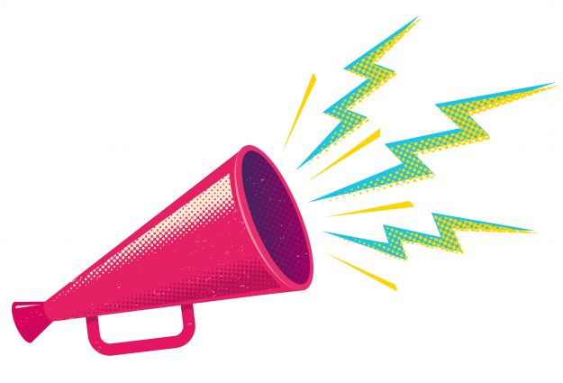A graphic illustration of a megaphone, brightly coloured