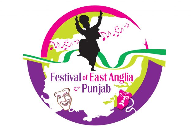 Colourful and lively logo for Festival of East Anglia and Punjab 2022